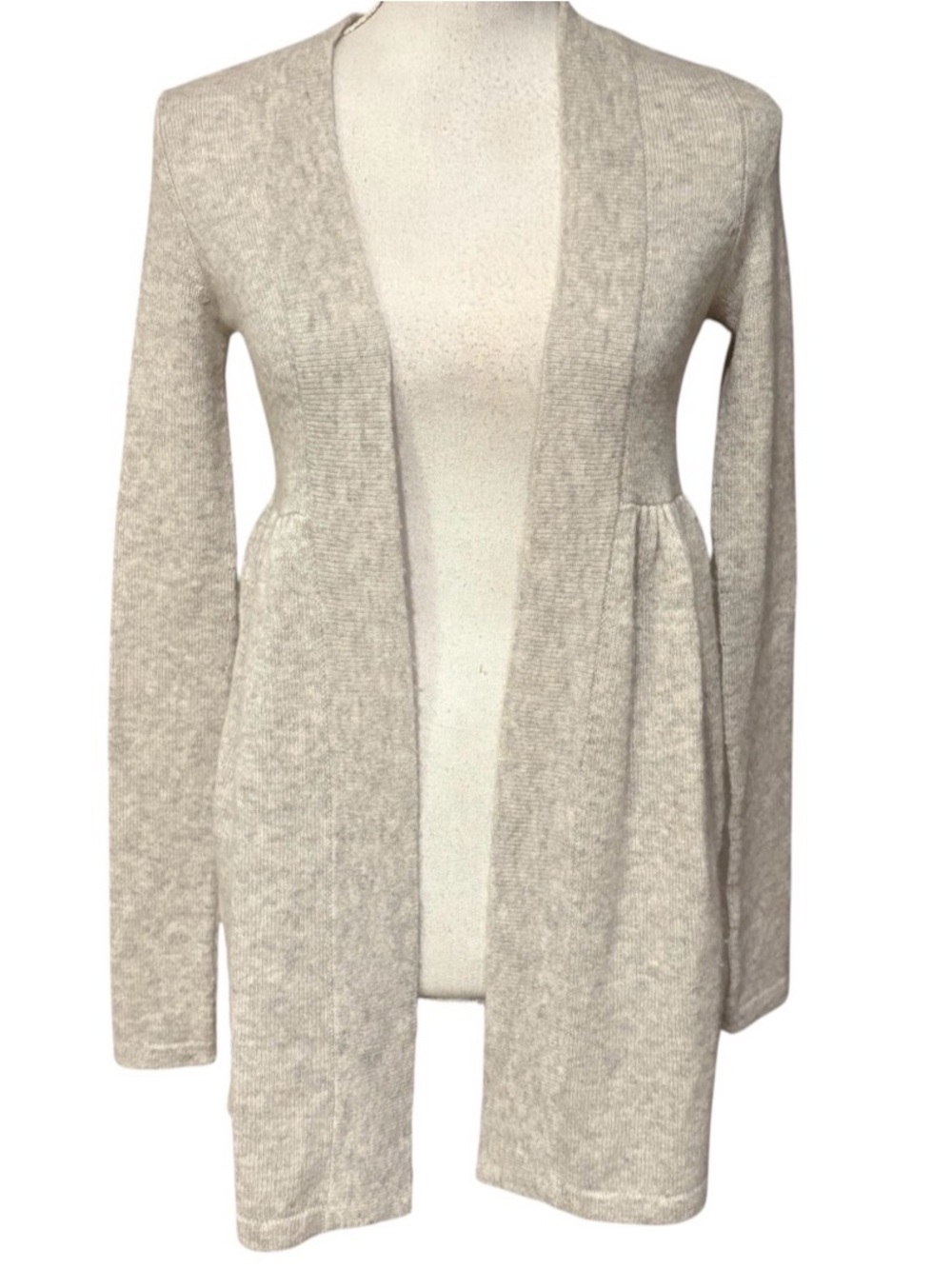 Women’s Empire Waist Gray Knit Cashmere Tunic Open Front Cardigan Sweater XS